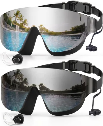 Miniatura 12 de Zoomsnail Swim Goggles 2 Pack, Rimless Wide View Swimming Goggles for Adult, Anti-Fog UV Leaking Pool Goggles for Men Women Verde y Púrpura
