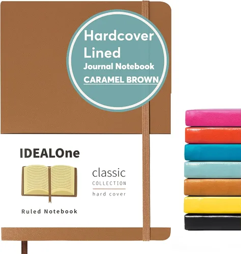 Miniatura 12 de IDEALOne Cuaderno de cuero de tapa dura forrado, A5 (5.7 x 8 pulgadas), cuadernos de diario con rayas universitarias, 160 páginas, papel grueso