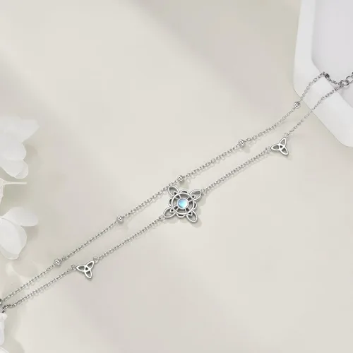 Miniatura 4 de VONALA Pulsera ajustable de plata de ley, diseño de nudo de bruja, doble círculo, libélula, mariposa, pulsera ajustable para verano, playa, cadena