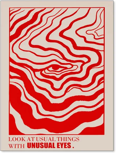 Medpol Lienzo retro rojo abstracto de ojos para pared, póster hippie trippy, citas de afirmación, decoración de pared de los años 60 y 70,