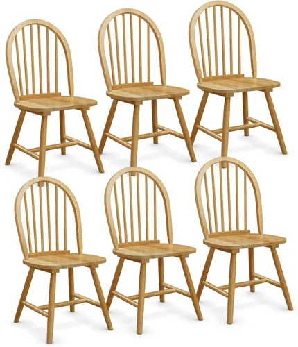 Miniatura 12 de POWERSTONE Juego de 6 sillas de comedor, sillas Windsor de madera con respaldo de husillo, silla de comedor de granja, silla de cocina, color blanco
