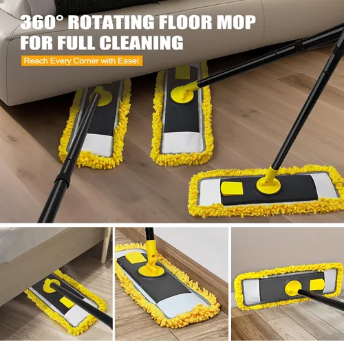 Miniatura 4 de Trapeador de polvo con almohadillas de microfibra y chenilla, mopa plana seca y húmeda para limpiar madera dura, azulejos, vinilo, cocina, baño