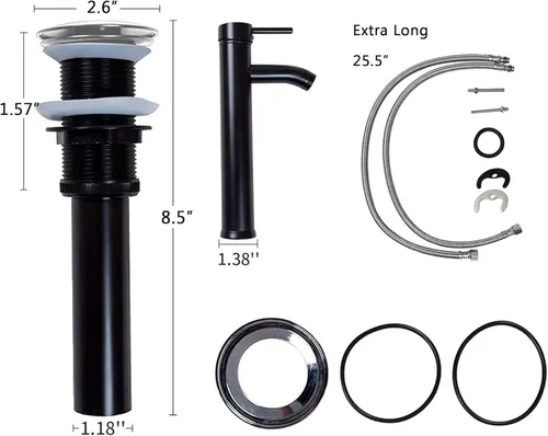 Miniatura 3 de YIMAI Lavabo de Vidrio Negro 16.5" x 16.5" x 5.5" – Vidrio Templado Sobre Encimera Lavabo Redondo para Baño Tazón de Encimera Lavabos Modernos