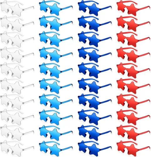 Cindeer 40 pares de gafas de sol con forma de estrella sin montura coloridas transparentes gafas de sol pentagrama para fiesta
