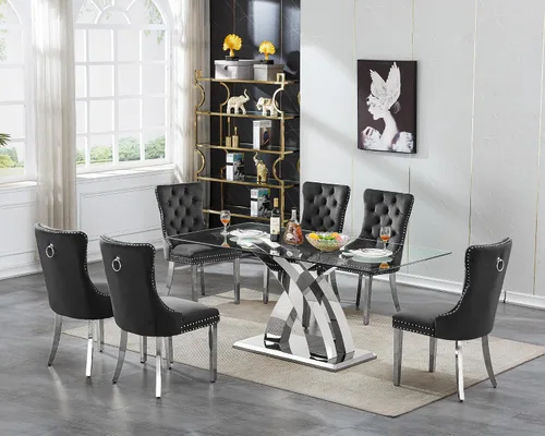 Miniatura 13 de Mesa de comedor de cristal para 6-8 personas, mesa rectangular de comedor de cocina de 70 pulgadas con tapa de vidrio templado y base de acero