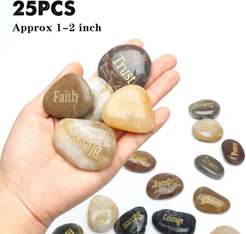 Miniatura 2 de BigOtters 25 piedras inspiradoras - Piedras de aliento con palabras grabadas para meditación, decoración de oficina en casa y cumpleaños, regalos