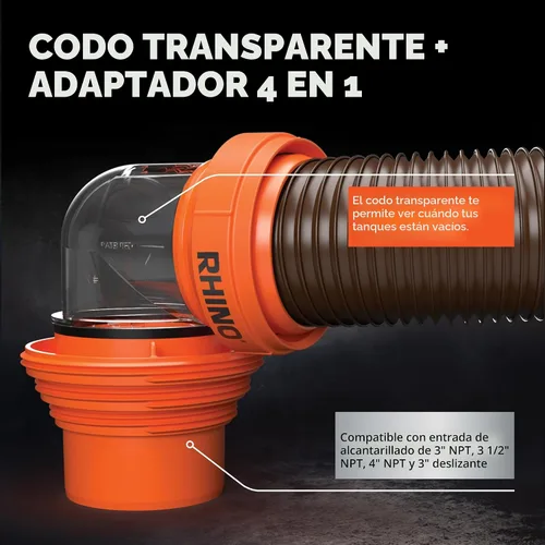 Miniatura 5 de Kit de manguera de alcantarillado RhinoFLEX de Camco de 15 pies para vehículos recreativos - Incluye codo transparente con adaptador extraíble 4