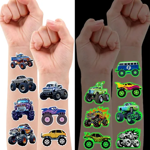 Miniatura 2 de 96 tatuajes temporales precortados de Monster Truck para niños, suministros para fiestas de cumpleaños, recuerdos y decoraciones súper lindos
