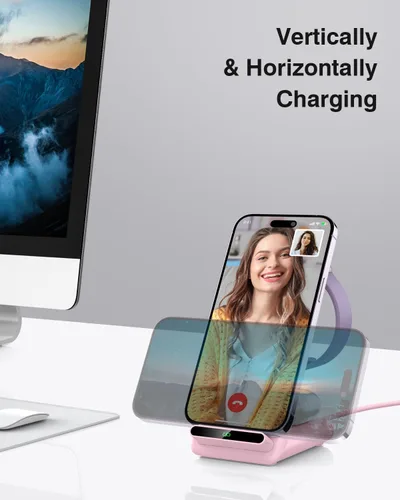 Miniatura 5 de Estación de carga inalámbrica, soporte de carga 3 en 1 hecho para Apple Watch Ultra 10 9 8 7 6 SE 5 4 3, cargador inalámbrico rápido hecho para Rosa