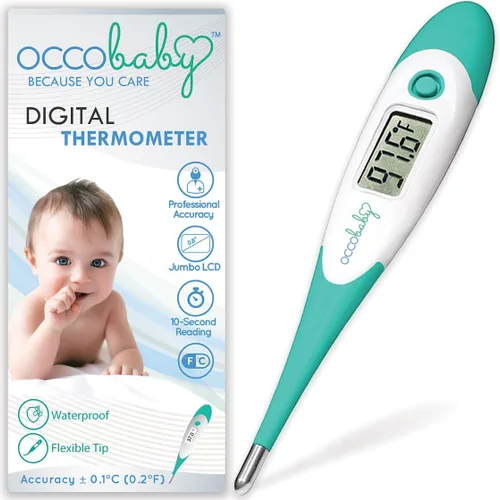 OCCObaby Termómetro clínico digital para bebé, LCD, punta flexible, 10 segundos de lectura rápida y precisa para fiebre rectal uso oral y axilas,