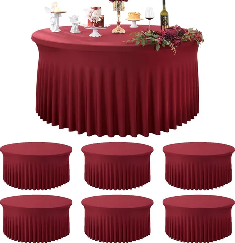 Miniatura 37 de Paquete de 6 manteles redondos de elastano azul bebé para mesa de 60 pulgadas, manteles elásticos de 120 pulgadas ajustables de 5 pies, manteles