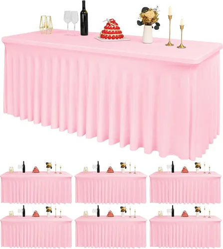 Miniatura 10 de 2 Packs Black Spandex Table Clothes for 6 Foot Rectangle Tables, Wrinkle Resistant Fitted Tables Cover, Washable Stretch Table Skirts for Weddings