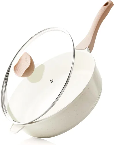 Miniatura 10 de Kordisen Sartén profunda antiadherente con tapa, sartén antiadherente de 10 pulgadas, sartén para saltear para cocinar, utensilios de cocina