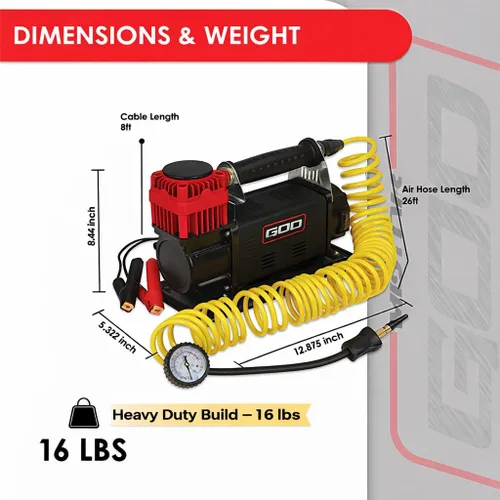 Miniatura 8 de Compresor de aire portátil de 12 V, inflador de neumáticos de alta resistencia de 5.65 CFM para camiones, SUV y vehículos todoterreno, bomba de aire