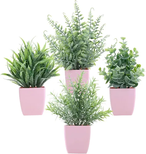 Miniatura 9 de summer flower Paquete de 2 plantas falsas en maceta, pequeñas plantas artificiales de eucalipto en maceta, romero sintético en maceta