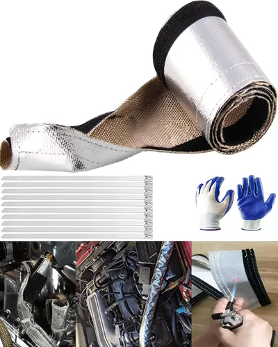 Miniatura 7 de Funda protectora térmica de alambre aluminizado de 1/2 pulgada de diámetro interior x 3.3 pies, cubierta térmica de gancho y bucle dividido