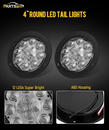 Miniatura 2 de Partsam - Luces traseras ledes redondas para remolque (4 pulgadas), Blanco Lente Transparente