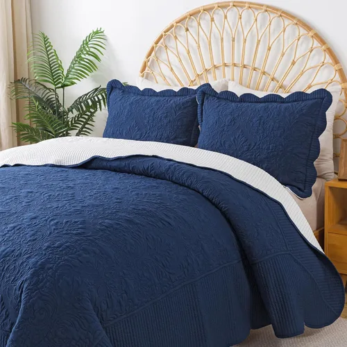 Miniatura 164 de HoneiLife - Juego de colcha de tamaño Queen, juego de ropa de cama de pana bordada de 3 piezas, colcha de lujo, ligera, cálida, para todas las Pana