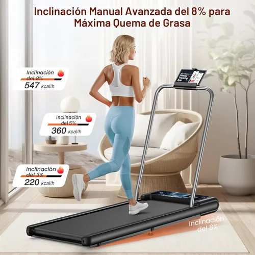 Miniatura 2 de HCOIW - Alfombrilla de caminata con inclinación, cinta de correr portátil para debajo del escritorio, alfombrilla con barra de asa, 2.5HP de bajo