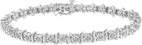 Pulsera de tenis de plata de ley 925 de 1,0 quilates con diamantes en forma de S (Color I-J, claridad I3), elección de colores metálicos y