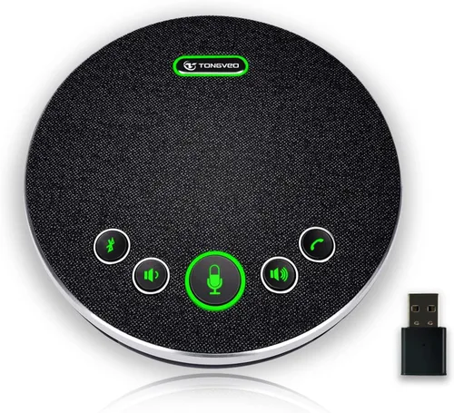 Miniatura 10 de TONGVEO Altavoz y micrófono de conferencia 2 en 1, altavoz inalámbrico Bluetooth Daisy Chain con micrófonos omnidireccionales de 360° conexión