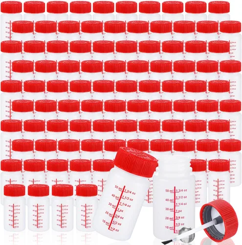 Mumufy 60 botellas de pintura de retoque con pincel y tapa, botella vacía de retoque con bolas mezcladoras, capacidad de líquido de 2 onzas, Rojo