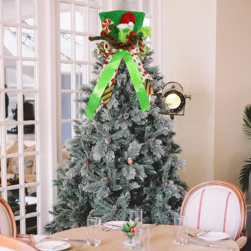 Miniatura 5 de Lordaeron - Gorro de adorno para árbol de Navidad, sombrero grande de terciopelo verde con lazo alargado, decoraciones de árbol de Navidad, adornos