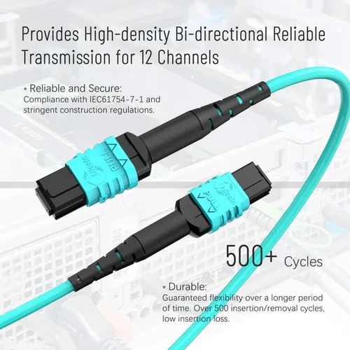 Miniatura 3 de Cable de fibra MPO a MPO de 3.3 pies / 1 M, conectores Nissin Japón, cable de conexión de fibra OM3 tipo B de 8 núcleos para QSFP+transceptores MTP