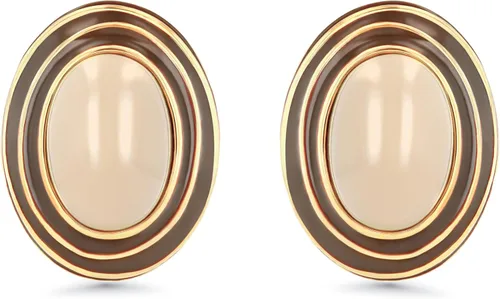 Aretes grandes y gruesos chapados en oro de 18 quilates, ovalados, esmaltados, para mujer, color marrón grande, hechos a mano, exagerada, cúpula