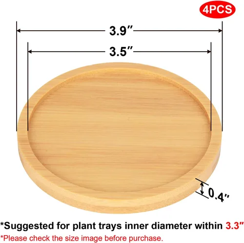 Miniatura 2 de Cosmos 4 piezas de platillo de bambú para suculentas, bandeja de drenaje con borde elevado para macetas pequeñas de 3.5 pulgadas (forma redonda)