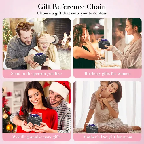 Miniatura 7 de Rosa preservada, regalos de cumpleaños para mujeres, mamá, novia, regalos para mamá, abuela, esposa, hija, hermana, cajas de joyería con collar Rosa