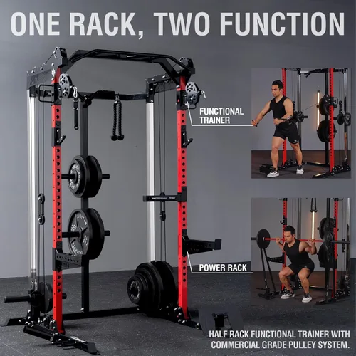 Miniatura 7 de Mikolo - Jaula de fuerza de 2000LB, banco de potencia con sistema de polea doble independiente, máquina de entrenamiento multifunción para gimnasio