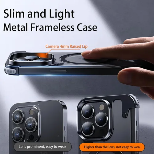 Miniatura 7 de Losin Soporte magnético para iPhone 15 Pro Max de metal sin marco [compatible con MagSafe] [protección contra caídas] Funda delgada a prueba