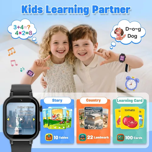 Miniatura 7 de Wiszodet Reloj inteligente impermeable para niños, regalo para niños de 3 a 12 años con 39 juegos, pantalla táctil HD, reproductor de música, cámara