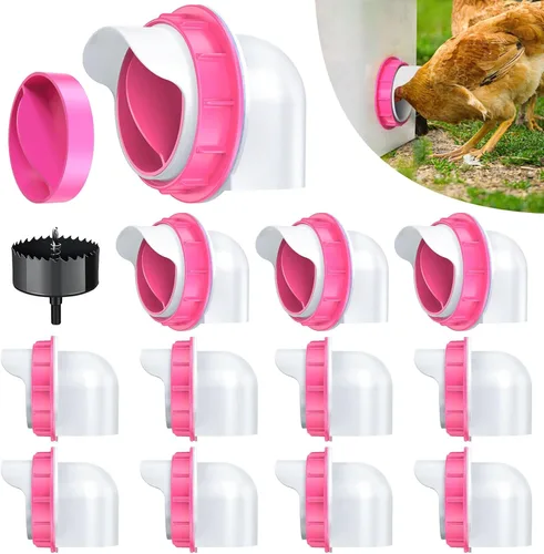 Miniatura 13 de Comedero de pollo para bricolaje, sin residuos, 6 unidades de puerto automático de alimentación para aves de corral con tapón y sierra de agujero