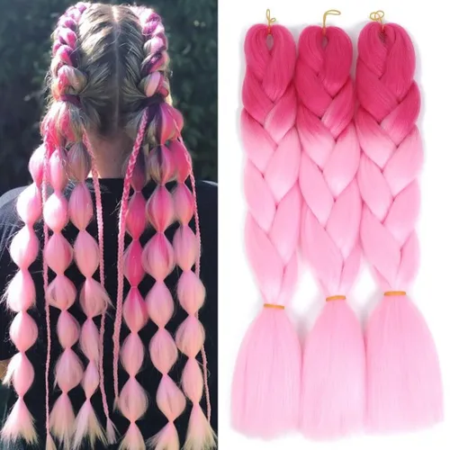 Miniatura 8 de Cabello trenzado jumbo para mujer, mezcla de extensiones de cabello de cuatro colores para trenzar, 24 pulgadas, colores arcoíris, fibra sintética