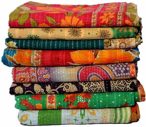 Miniatura 4 de Boho Sanskriti Colchas Vintage, Mantas, Ralli, Lot Kantha Cubrecamas Reversible, Colcha, Manta de Algodón, Manta Gudari, Manta Kantha (Paquete de 1)