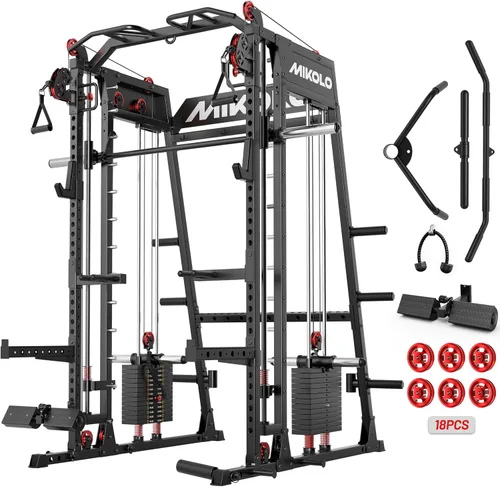 Mikolo M4 2.0 Smith Machine, All-in-One Home Gym Power Cage with LAT Pulldown & Cable Crossover, Squat Rack for Full Body Workouts