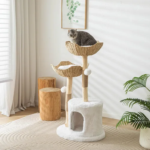 Miniatura 2 de PISARRY Torre de árbol para gatos, árbol moderno de 46 pulgadas para gatos de interior y adultos, condominio de lujo para gatos con poste rascador