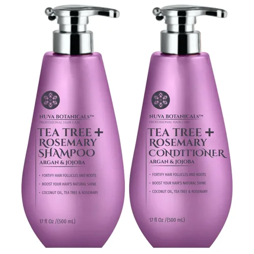 Juego de champú y acondicionador de aceite de árbol de té, champú y acondicionador de aceite de romero para el crecimiento del cabello para mujeres,