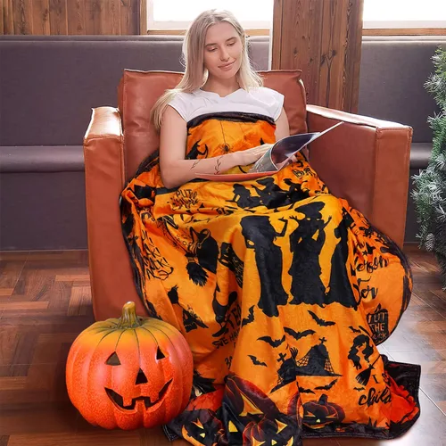 Miniatura 3 de Metawu Manta de bruja de Halloween para mujer, manta de franela de vellón para sofá, cama, silla, decoración de Halloween, manta de 50 x 60 pulgadas