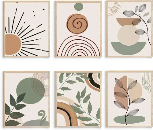 LLOSEUP Juego de 6 impresiones artísticas bohemias para pared, arte abstracto de mediados de siglo, sin marco, geométrico, moderno, bohemio, arte