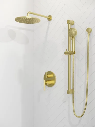 Miniatura 2 de Pfister Contempra - Desviador de ducha apilado con dos asas en oro cepillado (válvula no incluida)