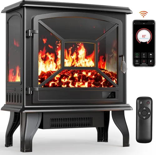Miniatura 9 de Silonn Calentador de Chimenea Eléctrica Inteligente de 50″ con Aplicación y Control Remoto, Salida de Calor de 5300 BTU, Insertos de Chimenea