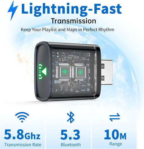 Miniatura 4 de Adaptador inalámbrico CarPlay para Apple iPhone 2026 actualizado, retraso ultra bajo, conexión estable, mini Apple Car Play adaptador inalámbrico