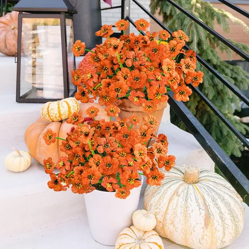 Miniatura 7 de Krissing - 48 paquetes de flores artificiales para exteriores, resistentes a los rayos UV, flores falsas de plástico sintético, plantas para jardín
