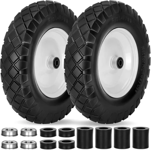 Neumáticos y ruedas de carretilla antipinchazos mejorados de 16", 4.80/4.00-8, ruedas sólidas de carretilla con rodamientos de 5/8" y 3/4", ruedas
