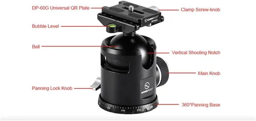 Miniatura 4 de SUNWAYFOTO Epic EB-52 - Cabezal de bola de trípode de 2.047 in y placa QR compatible con Arca/RRS Sunway