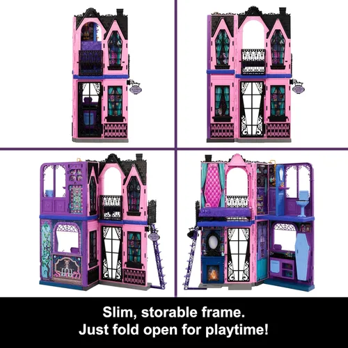 Miniatura 5 de Monster High Boo-tique Hotel Casa de Muñecas, juego plegable con sorpresas espeluznantes en cada habitación y más de 13 piezas, incluyendo muebles
