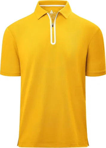 Polo de golf con cremallera para hombre, manga corta, absorbe la humedad, informal, con cremallera de un cuarto